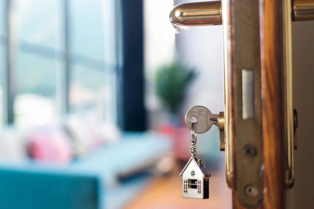a door with key on it.