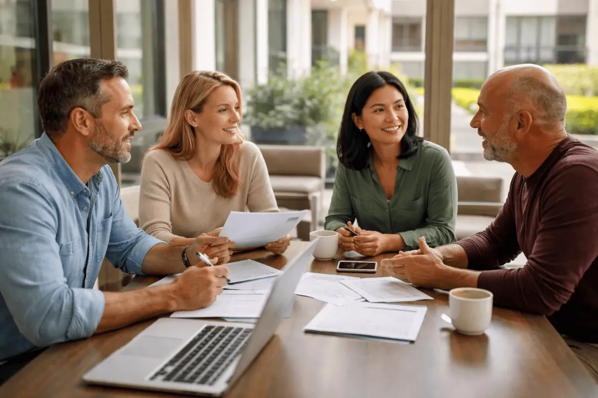 Group of people sitting and having a meeting
