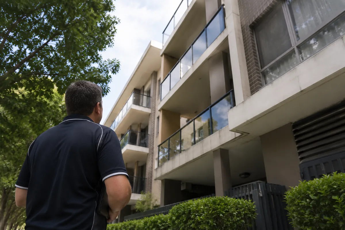 Strata manager reviewing a residential apartment complex